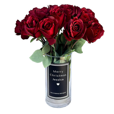 Round Personalised Glass Vase - Scented Silk Rose Bouquet