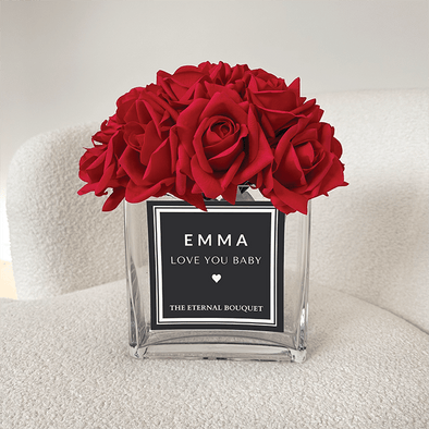 Personalised Glass Vase - Silk Everlasting Roses